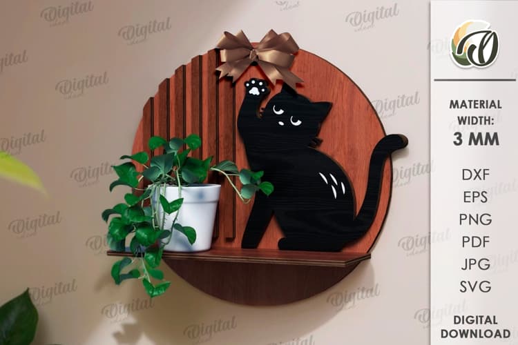Black Cat Wall Shelf (Waving)