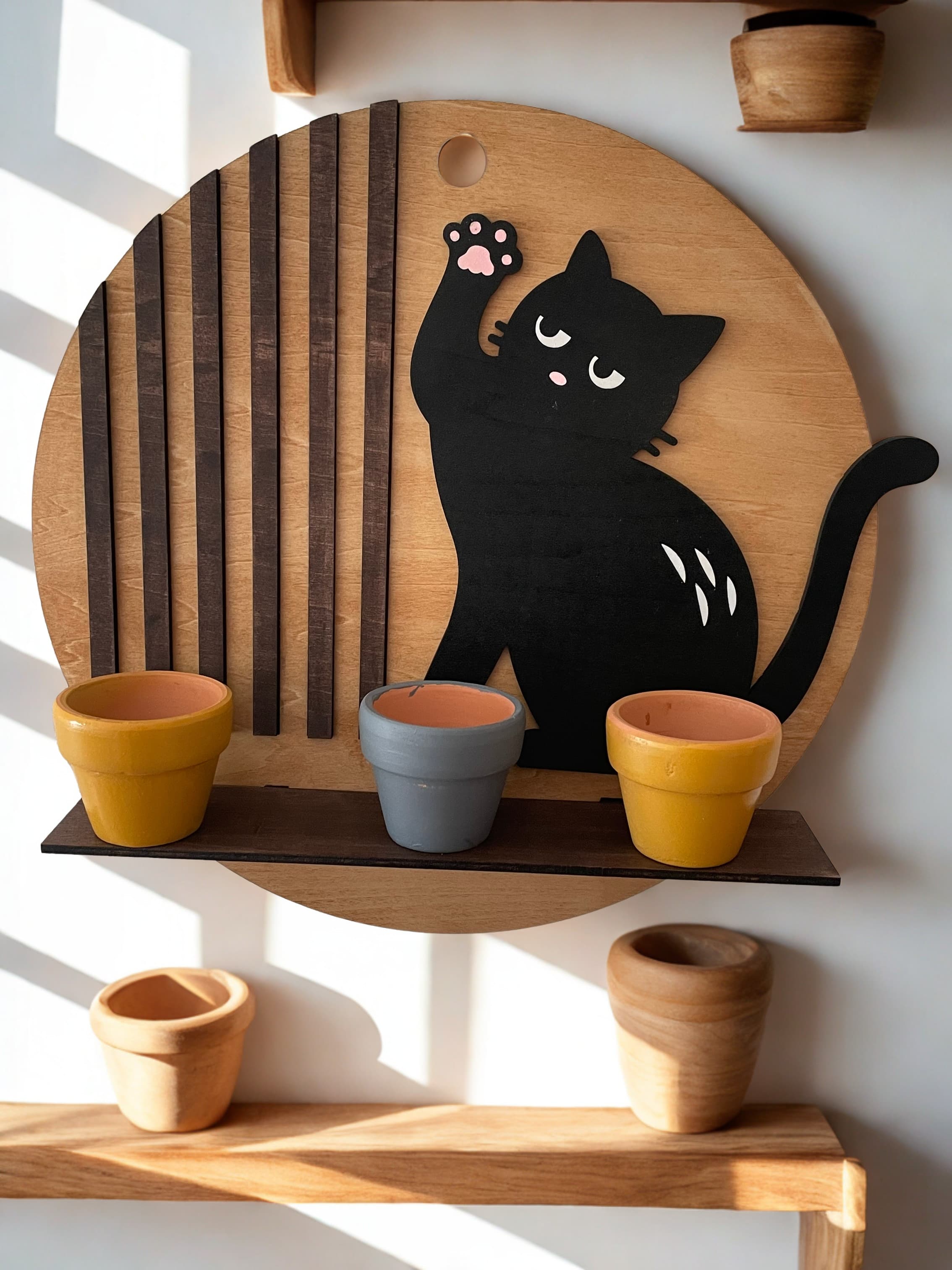Black Cat Wall Shelf (Waving)